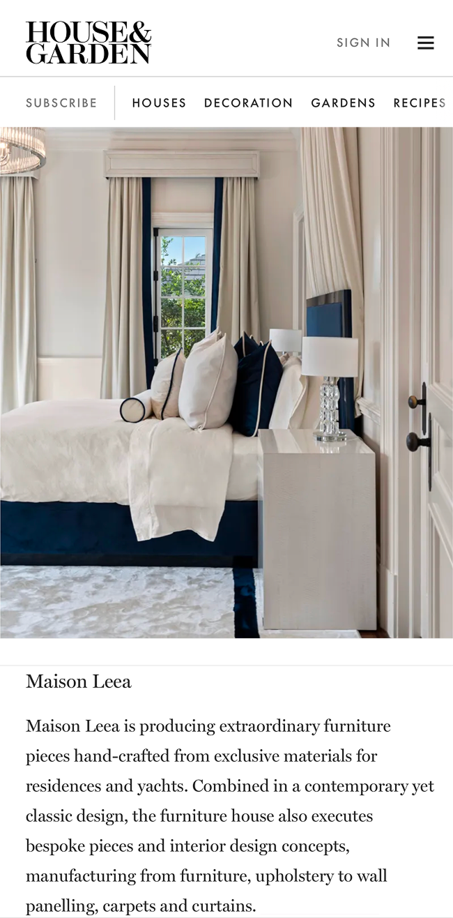 House & Garden - Maison Leea Article