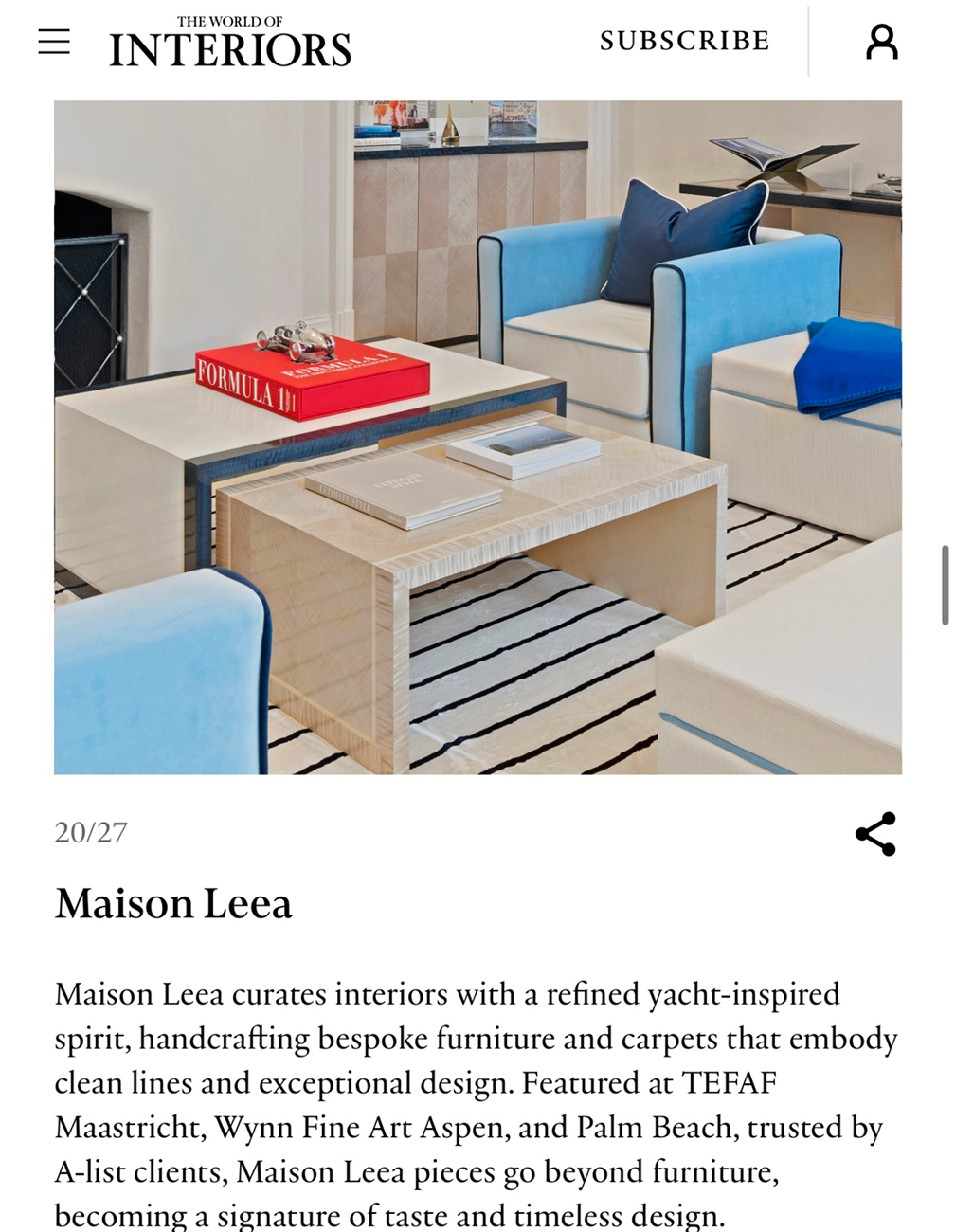 The World Of Interiors - Maison Leea Article